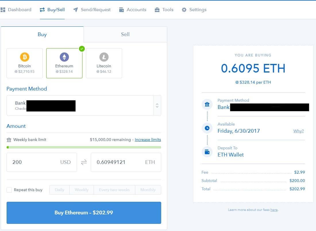 Buy Ethereum on Coinbase