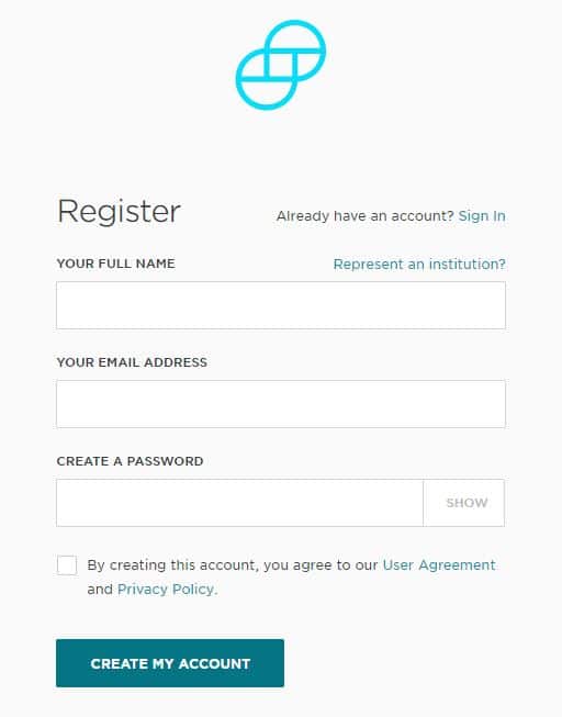 Signup on Gemini