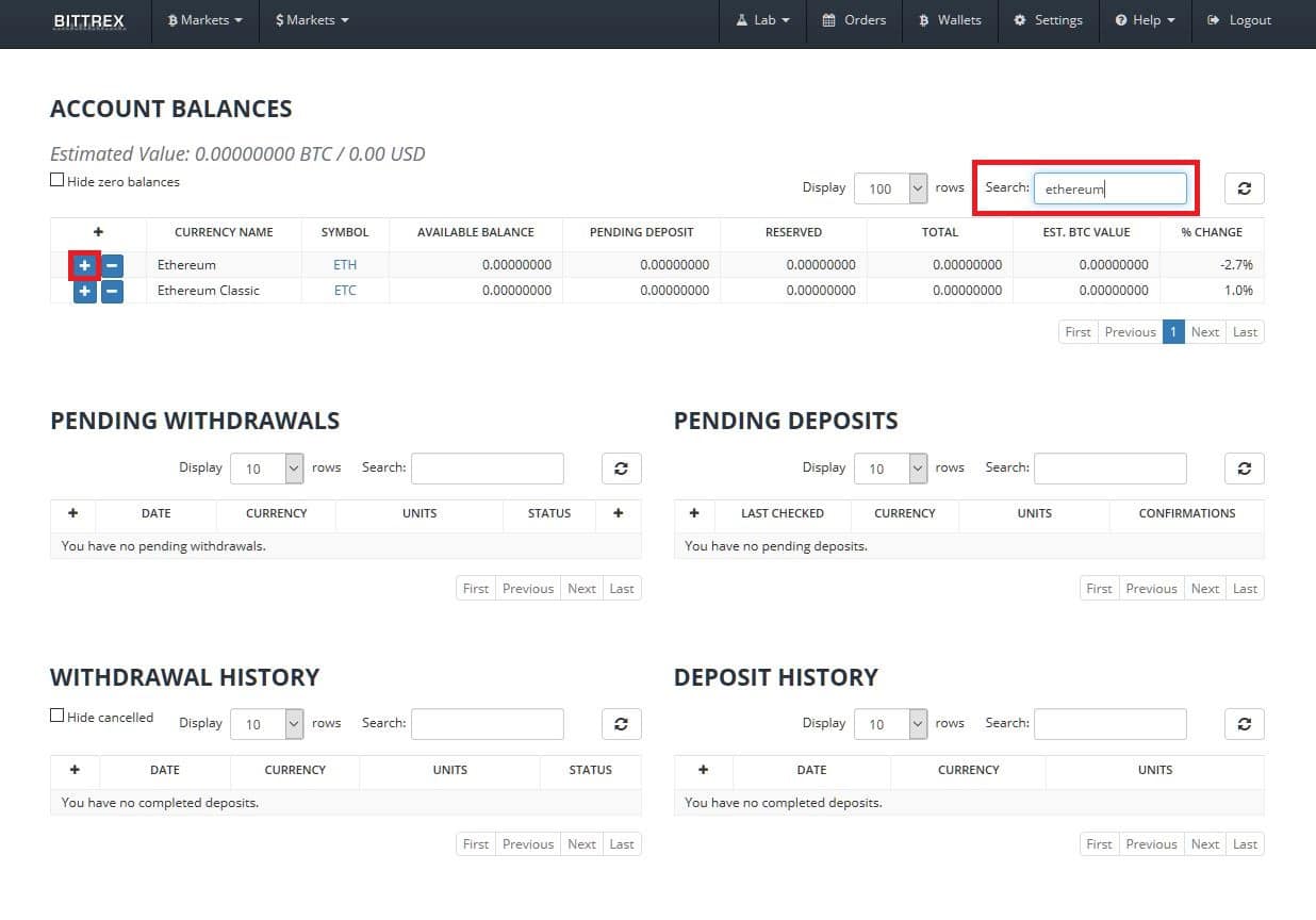 Bittrex Wallets